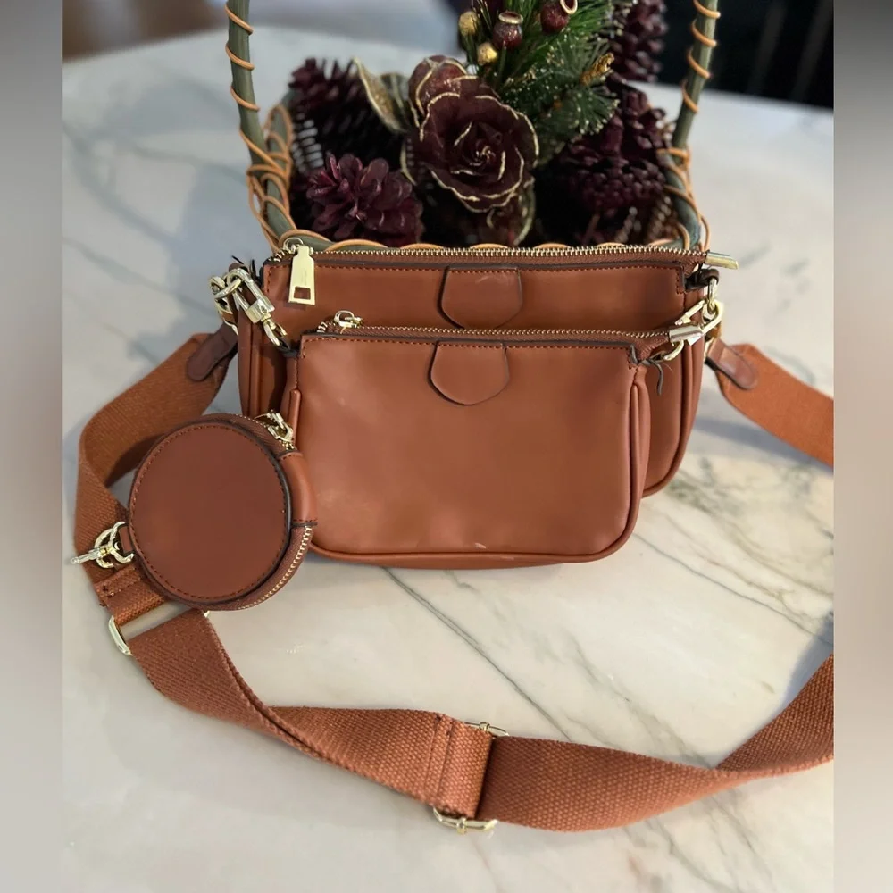 Small crossbody bag 3 in 1 attachable with coin purse and thick strap